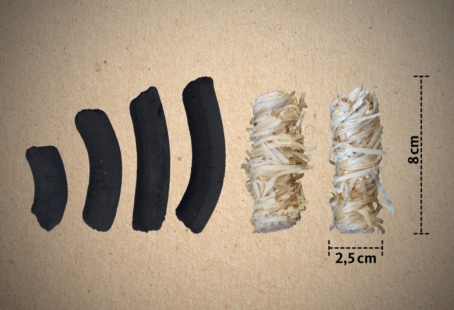 Grillbriketts aus Kokosnussschalen in Nahaufnahme