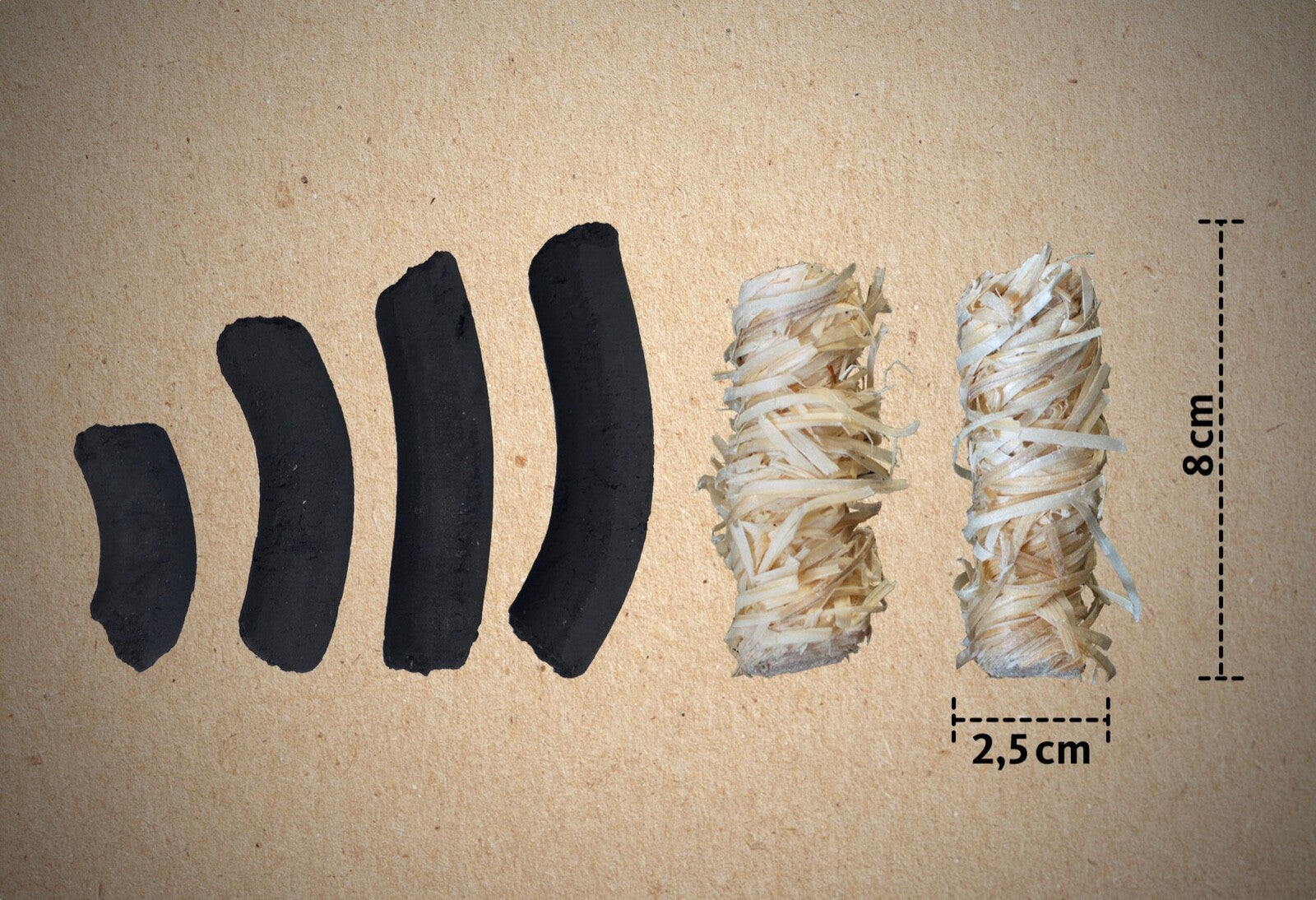Grillbriketts aus Kokosnussschalen in Nahaufnahme